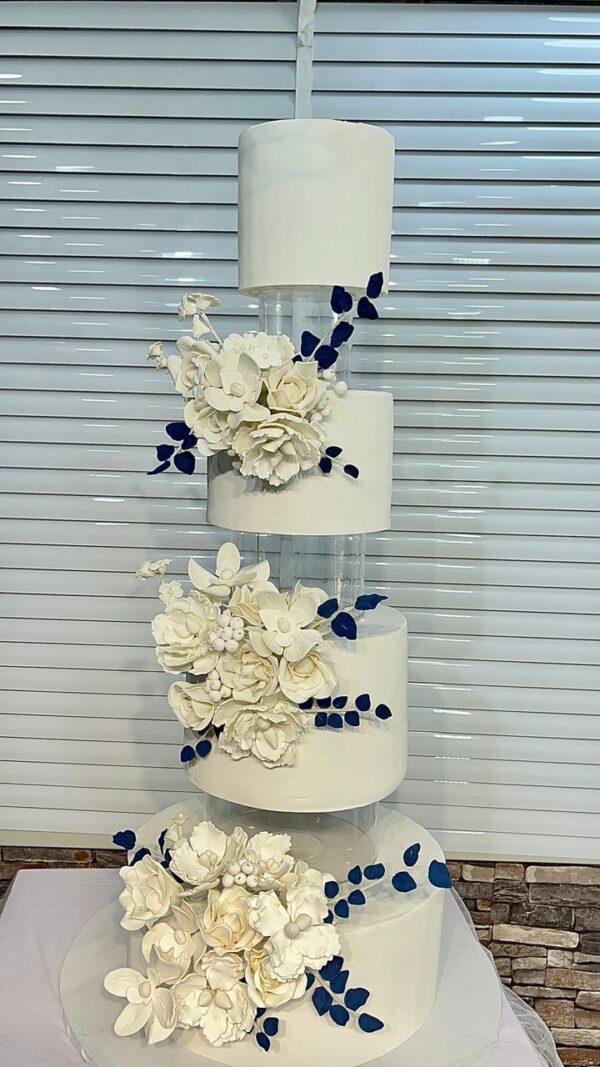 4 tiered floral wedding cake